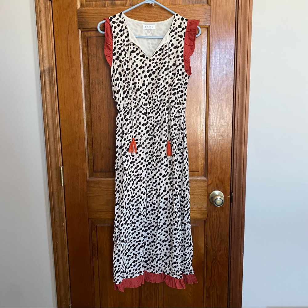 THML Black and White Polka Dot Dress with Red Accents